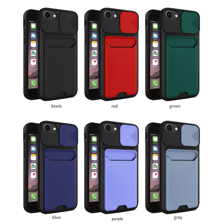 Sliding Camera Cover Design TPU + PC Shockproof Phone Case with Card Slot For iPhone 8 / 7