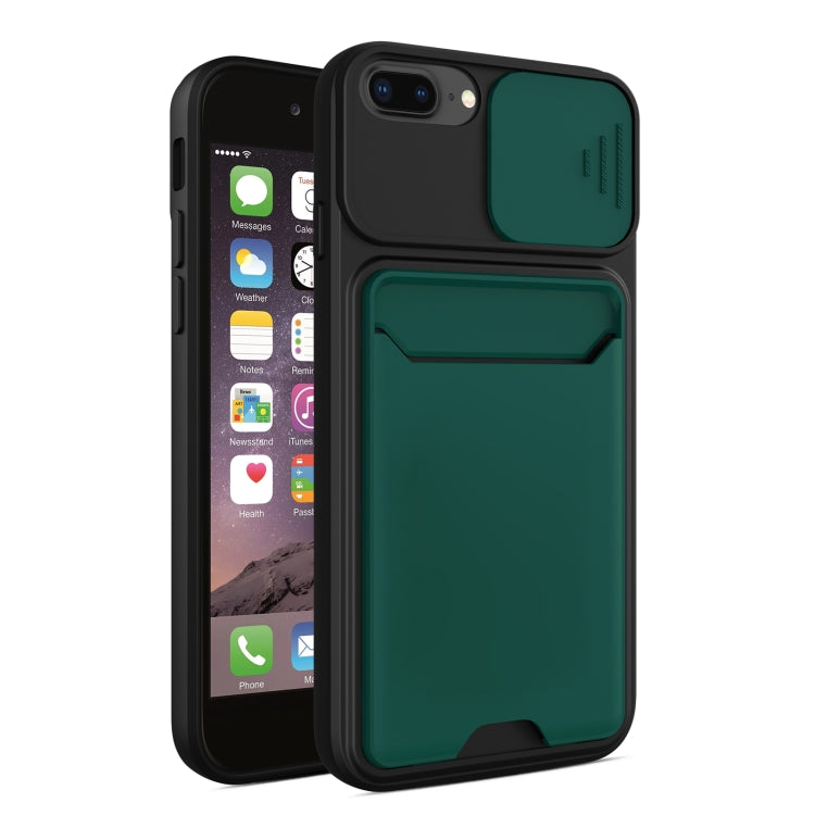 Sliding Camera Cover Design TPU + PC Shockproof Phone Case with Card Slot For iPhone 8 Plus / 7 Plus