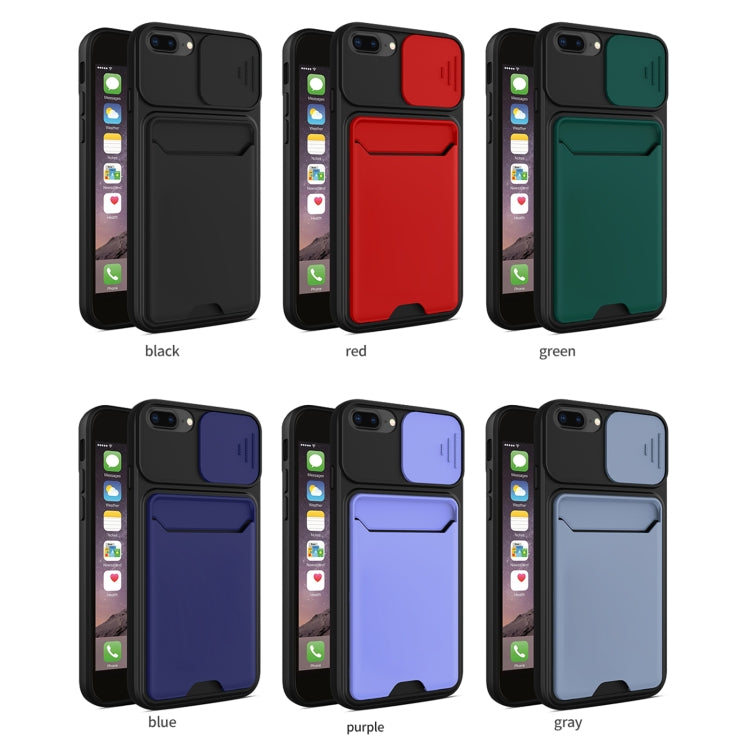 Sliding Camera Cover Design TPU + PC Shockproof Phone Case with Card Slot For iPhone 8 Plus / 7 Plus