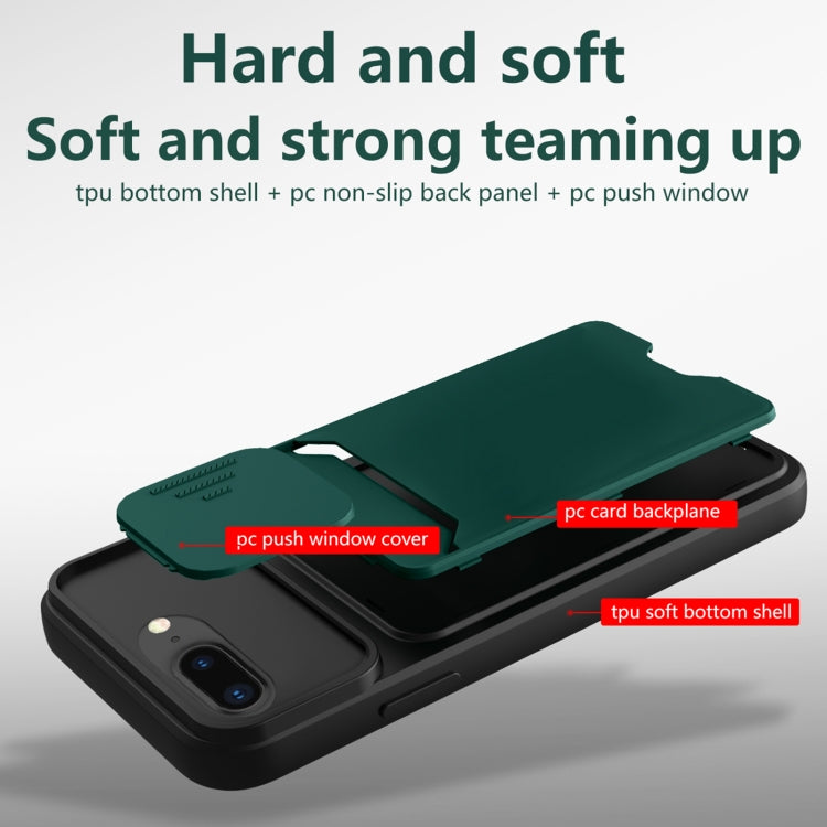 Sliding Camera Cover Design TPU + PC Shockproof Phone Case with Card Slot For iPhone 8 Plus / 7 Plus