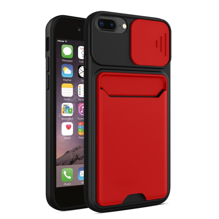 Sliding Camera Cover Design TPU + PC Shockproof Phone Case with Card Slot For iPhone 8 Plus / 7 Plus