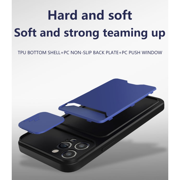 For iPhone 12 Pro Max Sliding Camera Cover Design TPU + PC Shockproof Phone Case with Card Slot