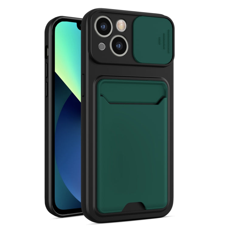 For iPhone 13 mini Sliding Camera Cover Design TPU + PC Shockproof Phone Case with Card Slot