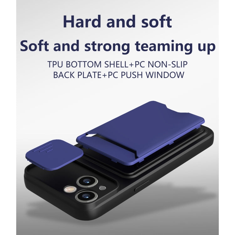 For iPhone 13 mini Sliding Camera Cover Design TPU + PC Shockproof Phone Case with Card Slot
