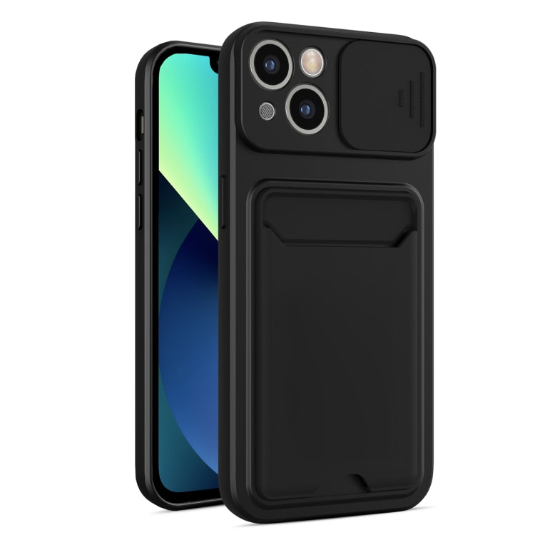 For iPhone 13 mini Sliding Camera Cover Design TPU + PC Shockproof Phone Case with Card Slot