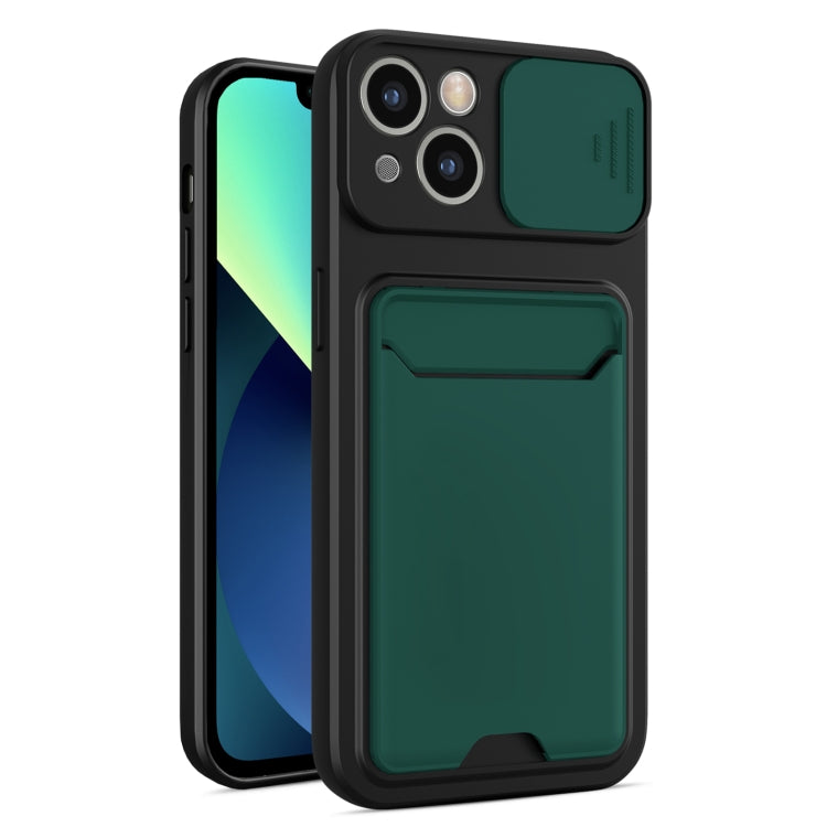 For iPhone 13 Sliding Camera Cover Design TPU + PC Shockproof Phone Case with Card Slot