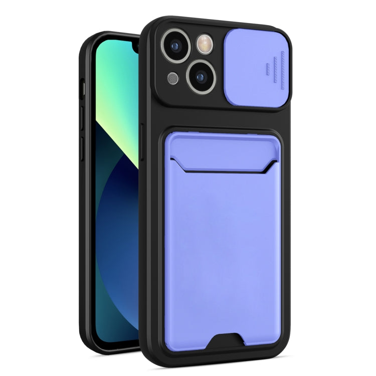 For iPhone 13 Sliding Camera Cover Design TPU + PC Shockproof Phone Case with Card Slot