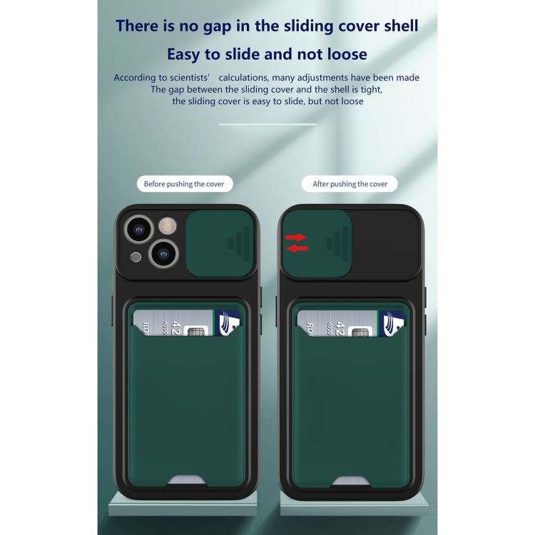 For iPhone 13 Sliding Camera Cover Design TPU + PC Shockproof Phone Case with Card Slot