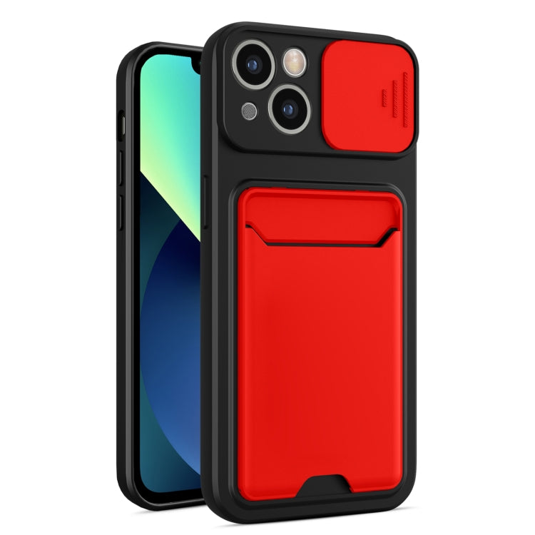 For iPhone 13 Sliding Camera Cover Design TPU + PC Shockproof Phone Case with Card Slot