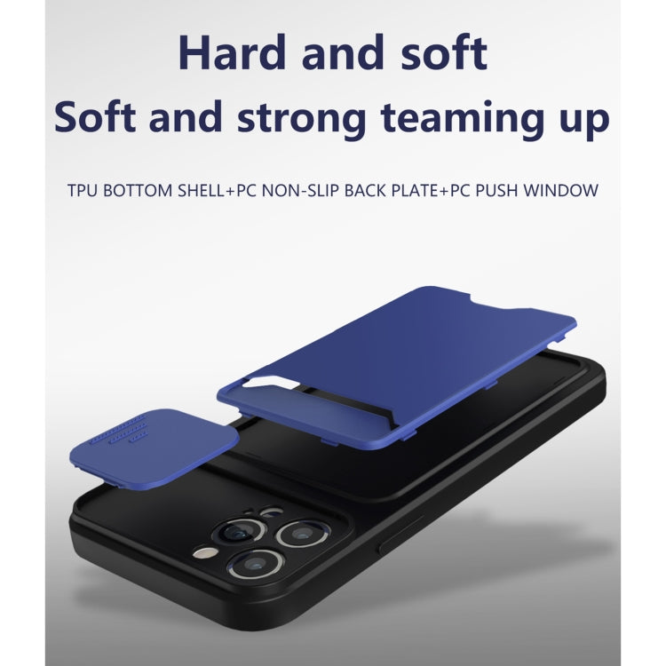 For iPhone 13 Pro Max Sliding Camera Cover Design TPU + PC Shockproof Phone Case with Card Slot