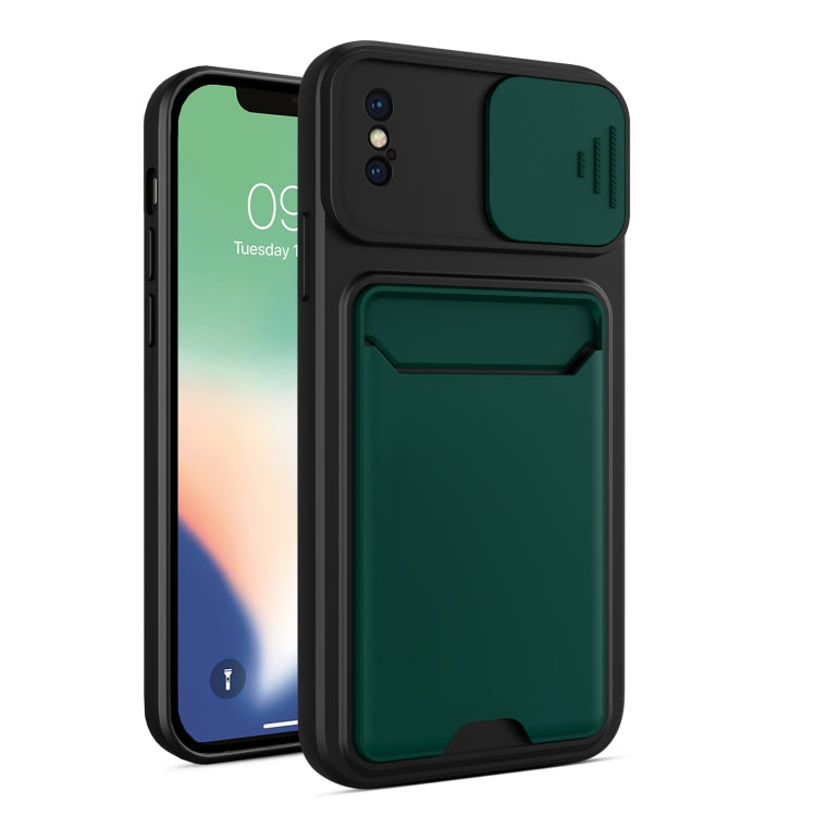 For iPhone X / XS Sliding Camera Cover Design TPU + PC Shockproof Phone Case with Card Slot
