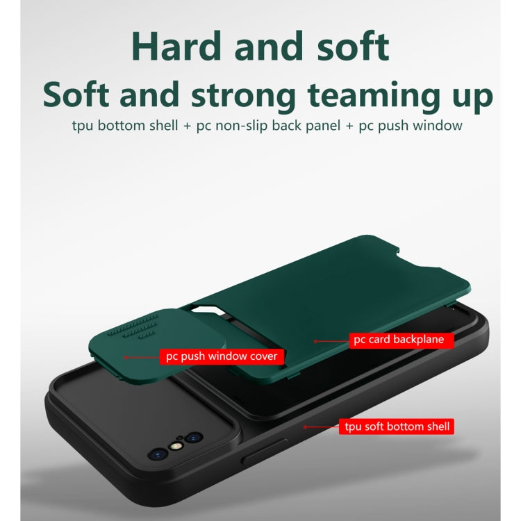 For iPhone X / XS Sliding Camera Cover Design TPU + PC Shockproof Phone Case with Card Slot