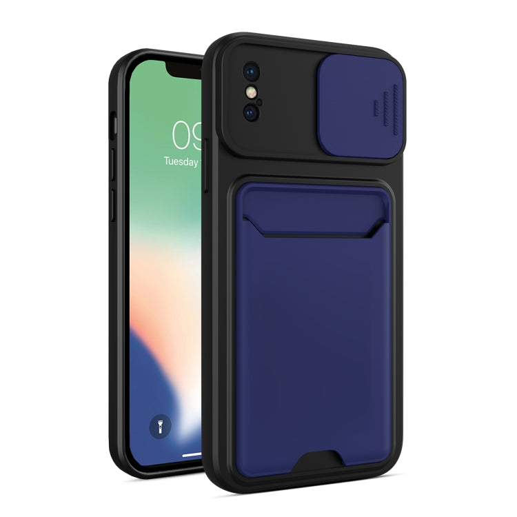 For iPhone X / XS Sliding Camera Cover Design TPU + PC Shockproof Phone Case with Card Slot