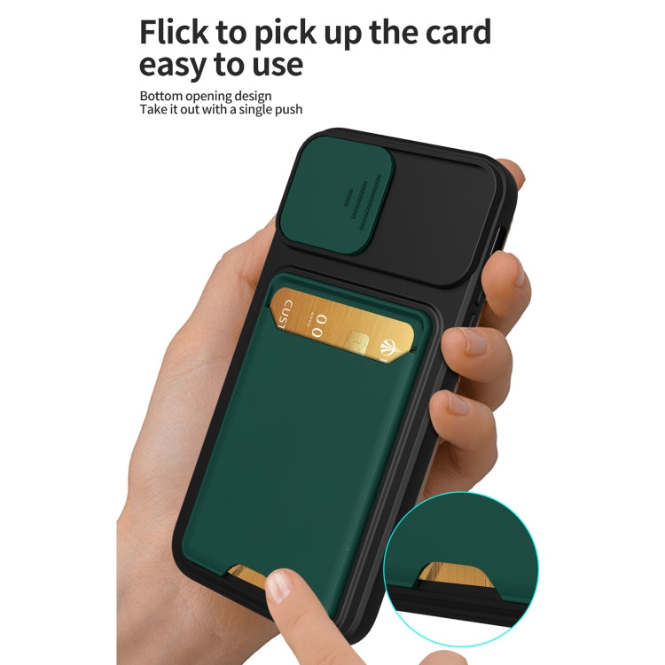 For iPhone X / XS Sliding Camera Cover Design TPU + PC Shockproof Phone Case with Card Slot