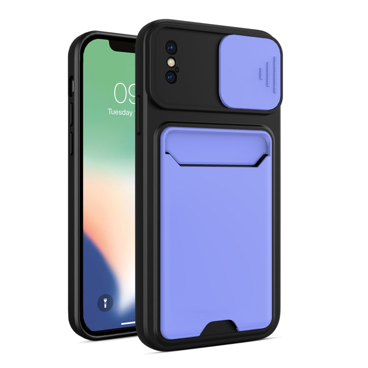 For iPhone X / XS Sliding Camera Cover Design TPU + PC Shockproof Phone Case with Card Slot