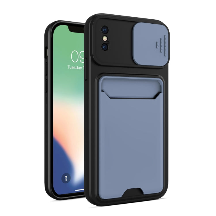 For iPhone X / XS Sliding Camera Cover Design TPU + PC Shockproof Phone Case with Card Slot