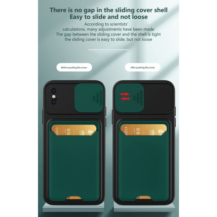 For iPhone X / XS Sliding Camera Cover Design TPU + PC Shockproof Phone Case with Card Slot