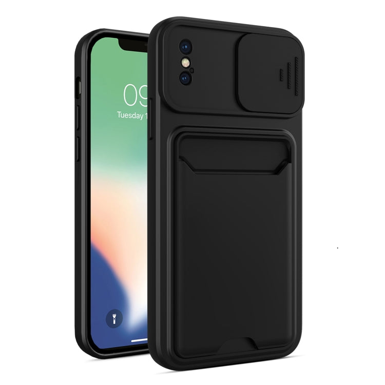 For iPhone X / XS Sliding Camera Cover Design TPU + PC Shockproof Phone Case with Card Slot