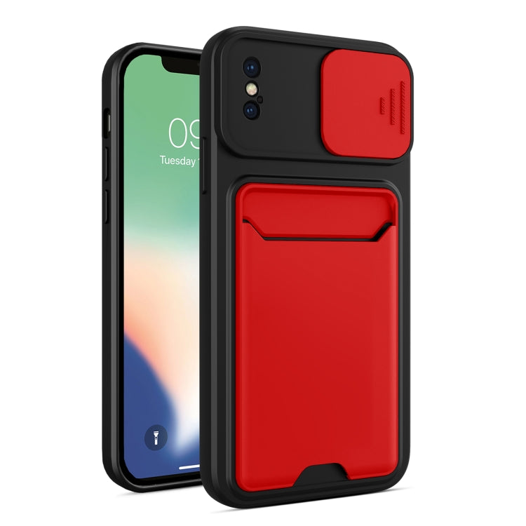 For iPhone X / XS Sliding Camera Cover Design TPU + PC Shockproof Phone Case with Card Slot