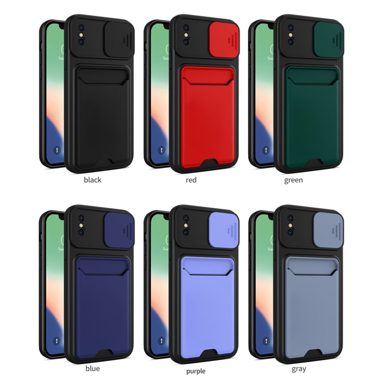 For iPhone X / XS Sliding Camera Cover Design TPU + PC Shockproof Phone Case with Card Slot