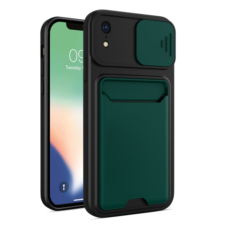 For iPhone XR Sliding Camera Cover Design TPU + PC Shockproof Phone Case with Card Slot