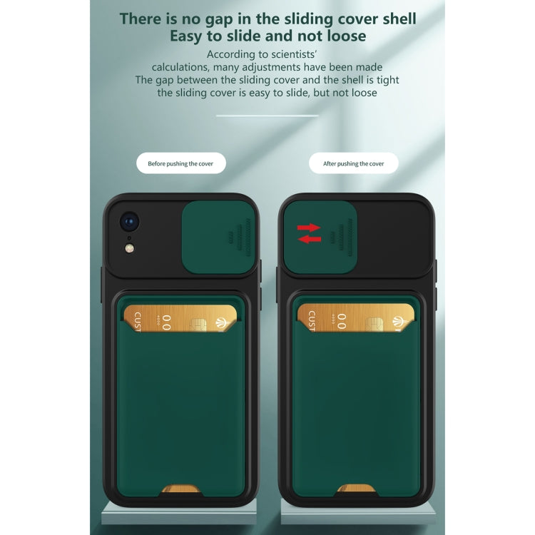 For iPhone XR Sliding Camera Cover Design TPU + PC Shockproof Phone Case with Card Slot