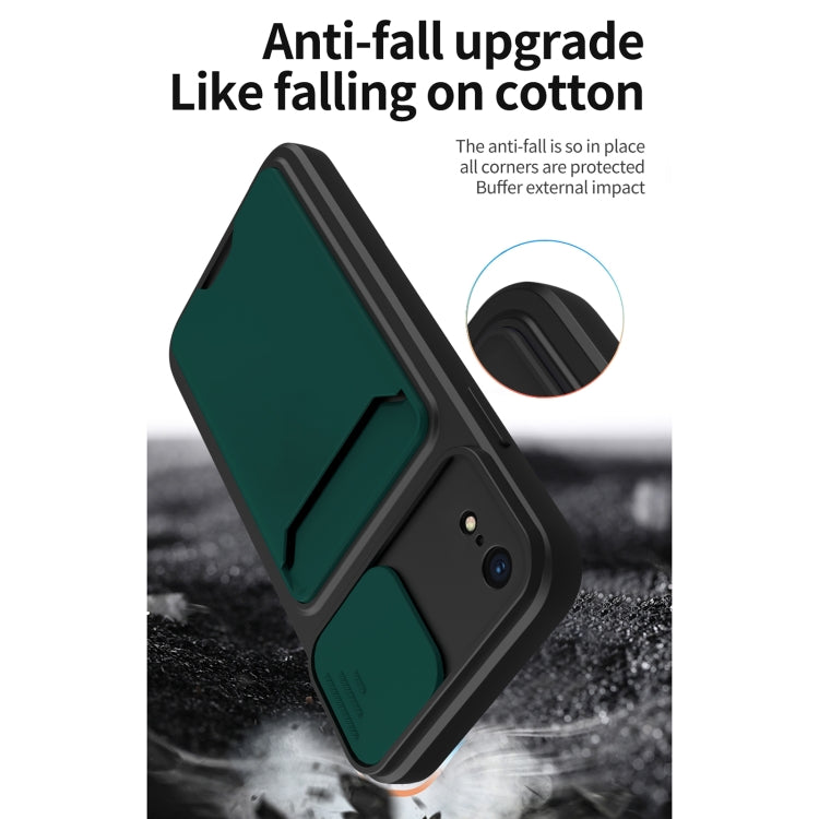 For iPhone XR Sliding Camera Cover Design TPU + PC Shockproof Phone Case with Card Slot