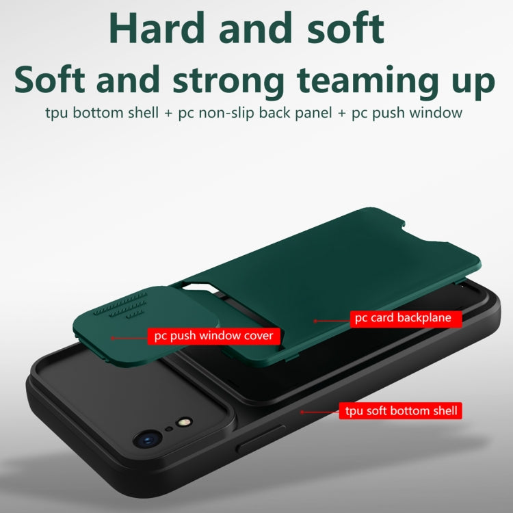 For iPhone XR Sliding Camera Cover Design TPU + PC Shockproof Phone Case with Card Slot
