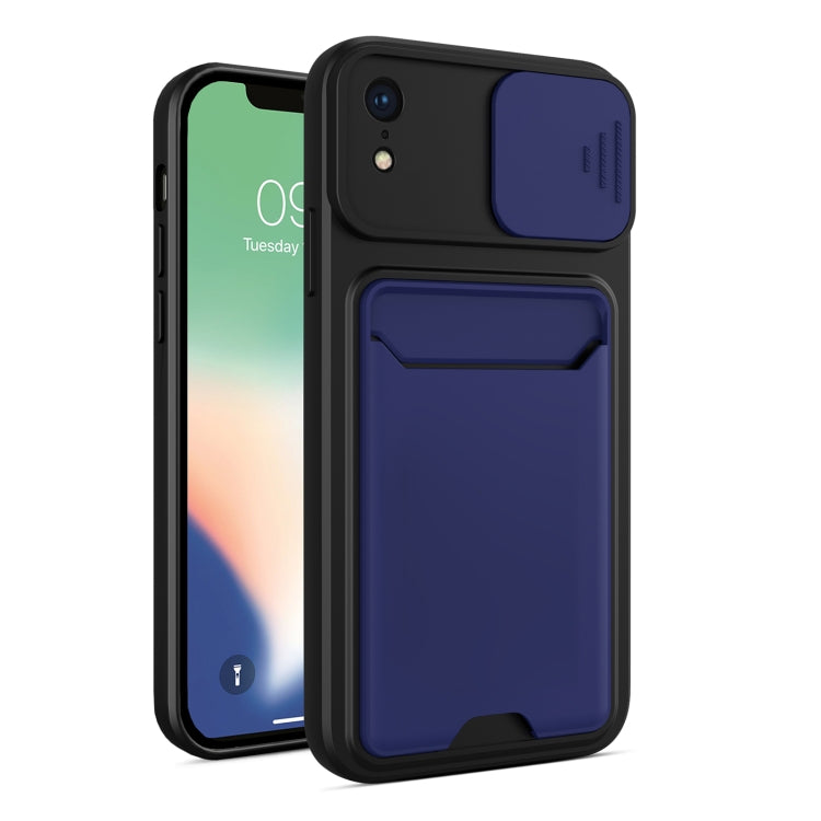 For iPhone XR Sliding Camera Cover Design TPU + PC Shockproof Phone Case with Card Slot
