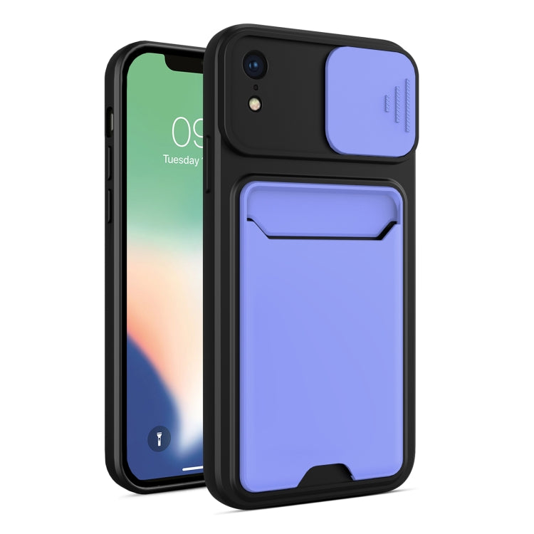 For iPhone XR Sliding Camera Cover Design TPU + PC Shockproof Phone Case with Card Slot