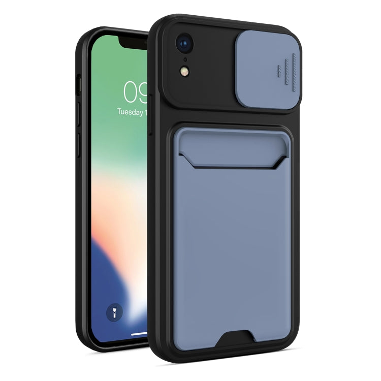 For iPhone XR Sliding Camera Cover Design TPU + PC Shockproof Phone Case with Card Slot