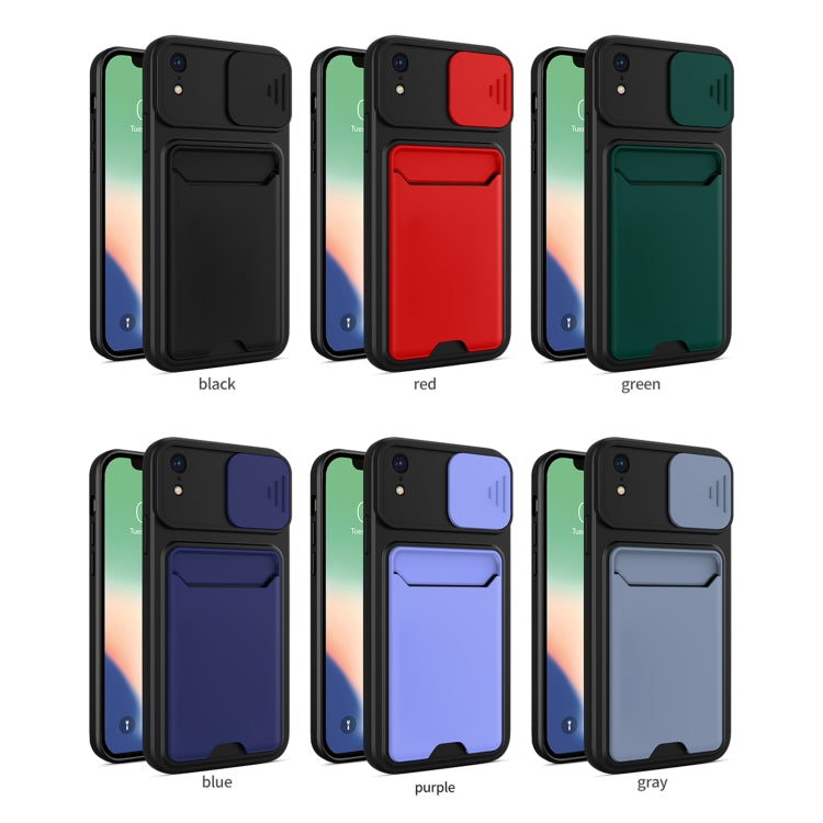 For iPhone XR Sliding Camera Cover Design TPU + PC Shockproof Phone Case with Card Slot
