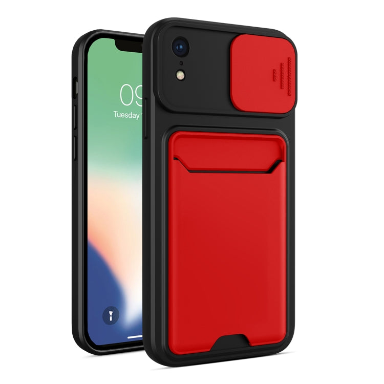 For iPhone XR Sliding Camera Cover Design TPU + PC Shockproof Phone Case with Card Slot