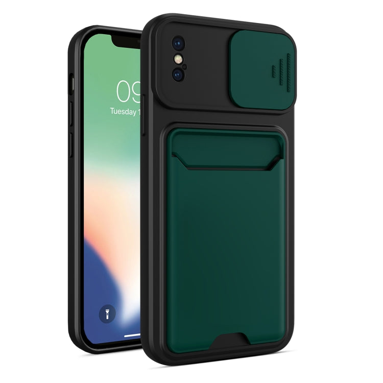 For iPhone XS Max Sliding Camera Cover Design TPU + PC Shockproof Phone Case with Card Slot