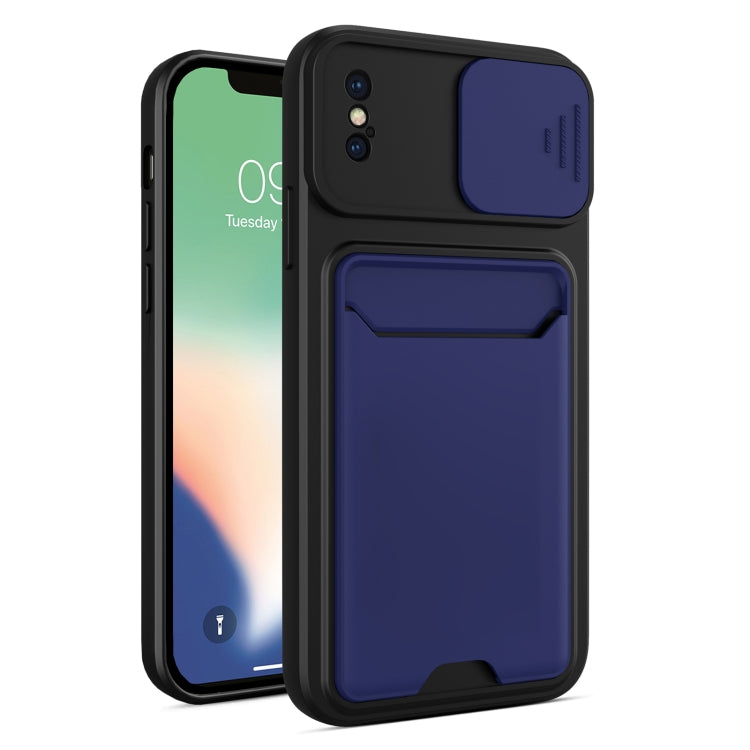For iPhone XS Max Sliding Camera Cover Design TPU + PC Shockproof Phone Case with Card Slot