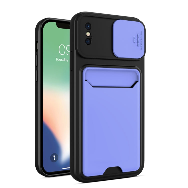 For iPhone XS Max Sliding Camera Cover Design TPU + PC Shockproof Phone Case with Card Slot