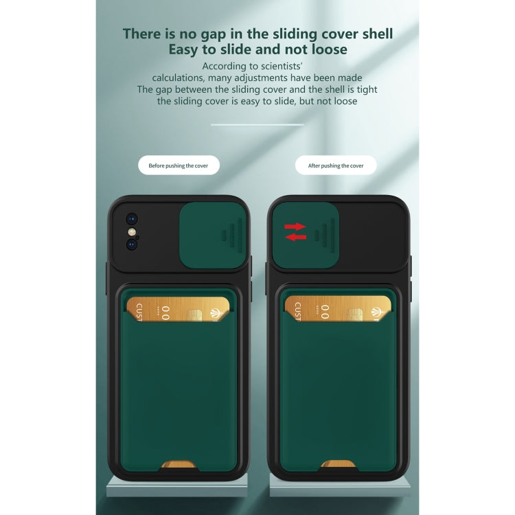 For iPhone XS Max Sliding Camera Cover Design TPU + PC Shockproof Phone Case with Card Slot