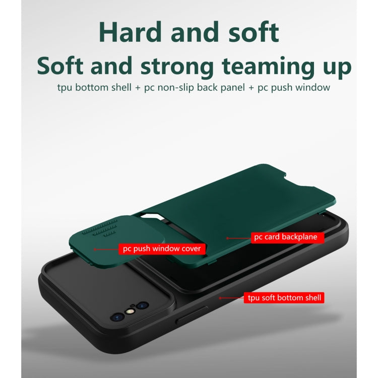 For iPhone XS Max Sliding Camera Cover Design TPU + PC Shockproof Phone Case with Card Slot
