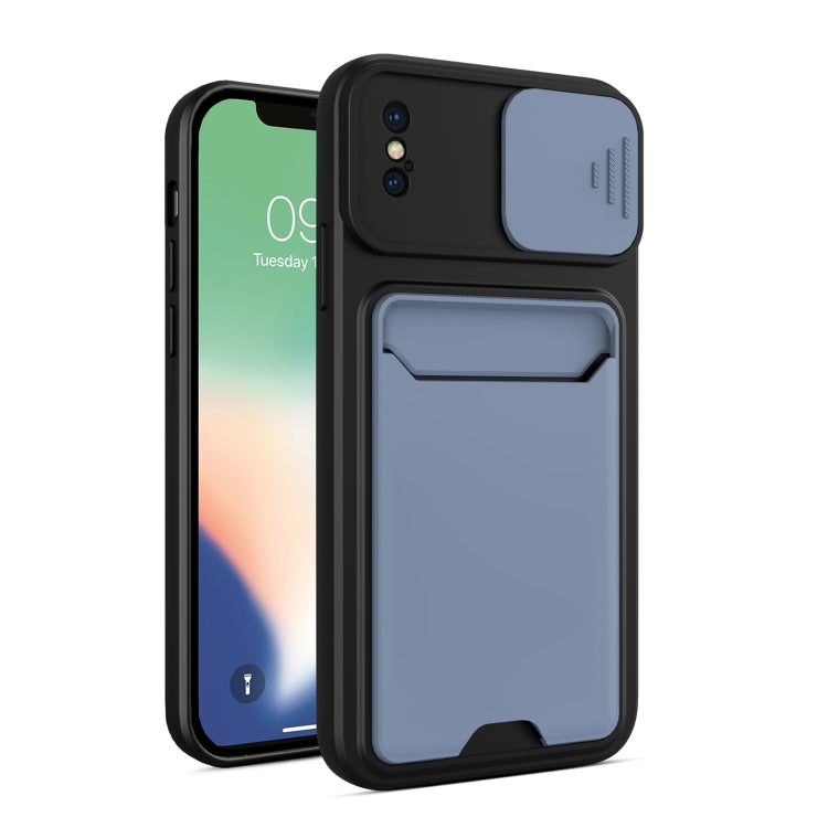 For iPhone XS Max Sliding Camera Cover Design TPU + PC Shockproof Phone Case with Card Slot