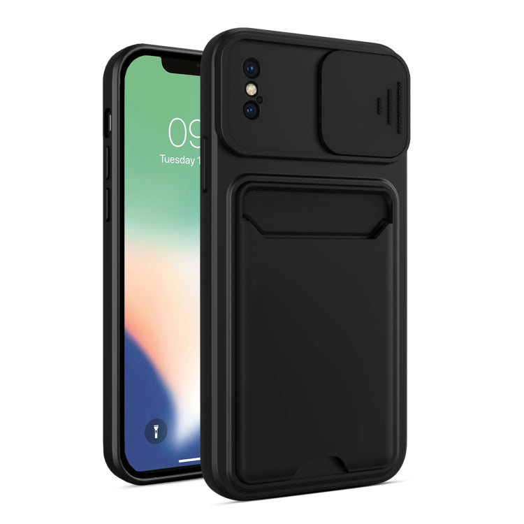 For iPhone XS Max Sliding Camera Cover Design TPU + PC Shockproof Phone Case with Card Slot