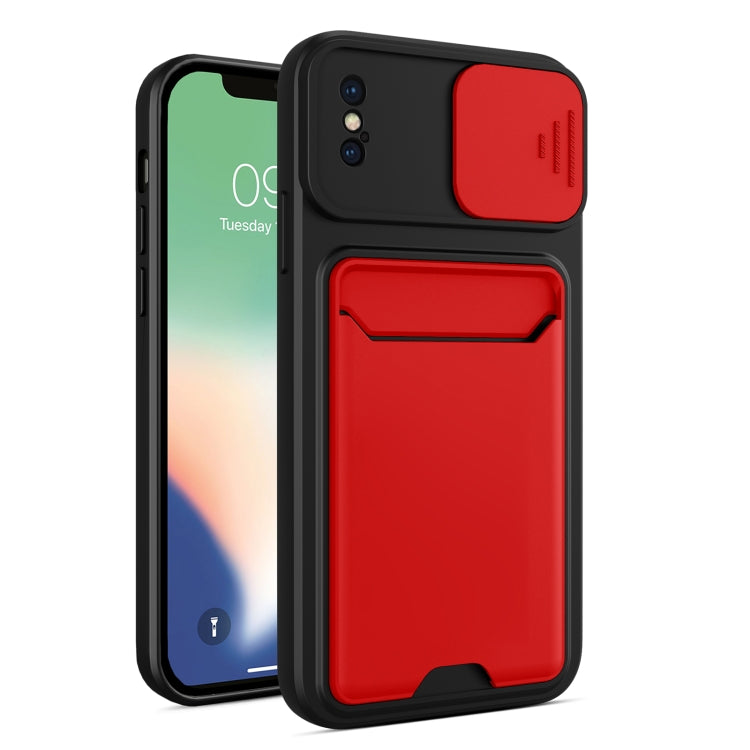 For iPhone XS Max Sliding Camera Cover Design TPU + PC Shockproof Phone Case with Card Slot