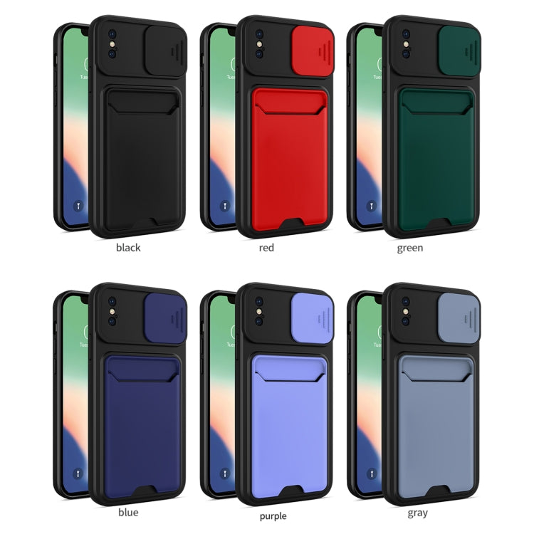For iPhone XS Max Sliding Camera Cover Design TPU + PC Shockproof Phone Case with Card Slot