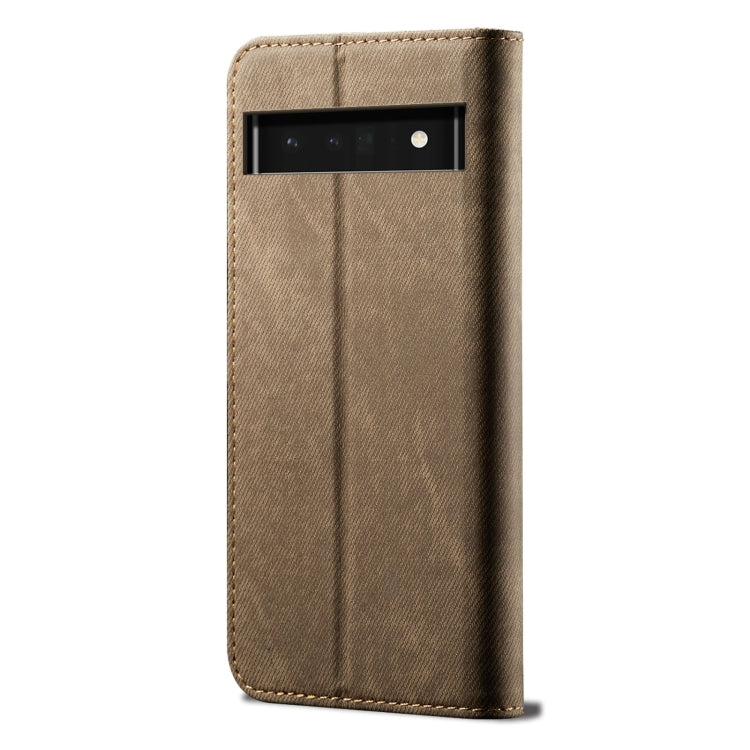 For Google Pixel 6 Denim Texture Casual Style Leather Phone Case with Holder & Card Slots & Wallet