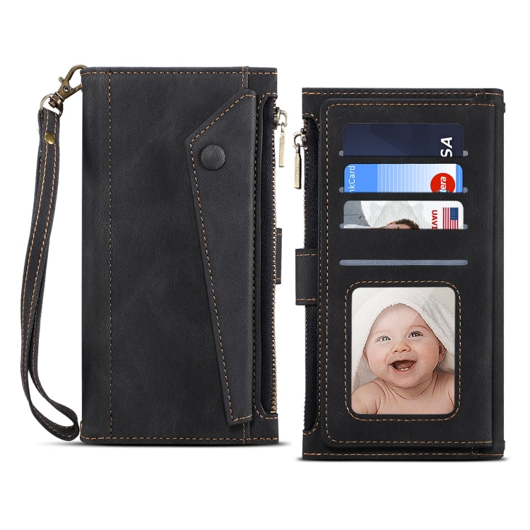 For Google Pixel 6 Retro Frosted Leather Phone Case with Holder & Card Slot & Wallet & Zipper Pocket & Lanyard