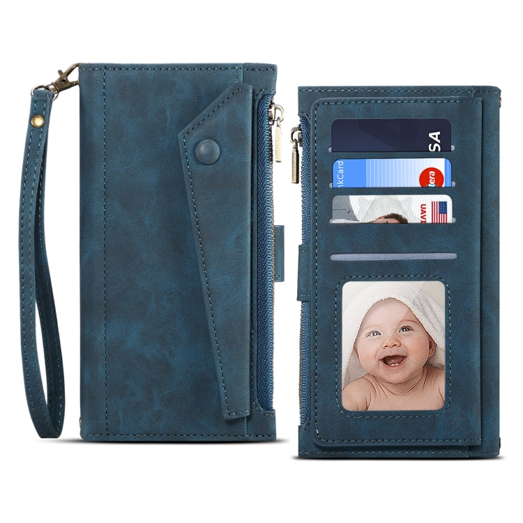 For Google Pixel 6 Retro Frosted Leather Phone Case with Holder & Card Slot & Wallet & Zipper Pocket & Lanyard