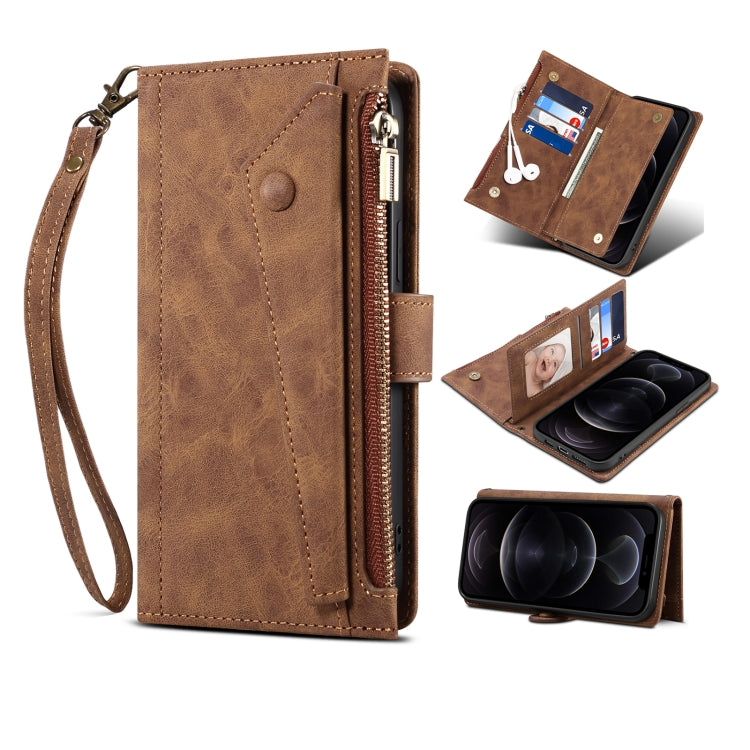 For Google Pixel 6 Pro Retro Frosted Leather Phone Case with Holder & Card Slot & Wallet & Zipper Pocket & Lanyard
