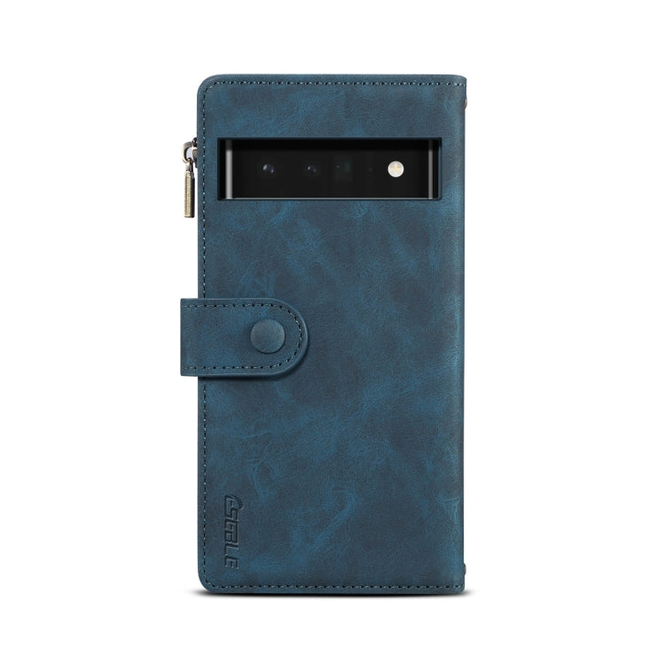 For Google Pixel 6 Pro Retro Frosted Leather Phone Case with Holder & Card Slot & Wallet & Zipper Pocket & Lanyard