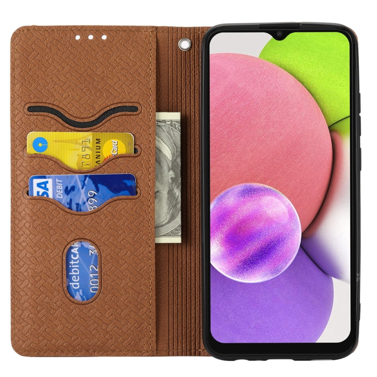 For Samsung Galaxy A03 International Version Woven Texture Stitching Magnetic Horizontal Flip PU Leather Phone Case