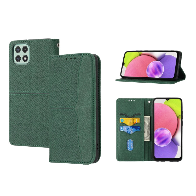 For Samsung Galaxy A03 International Version Woven Texture Stitching Magnetic Horizontal Flip PU Leather Phone Case