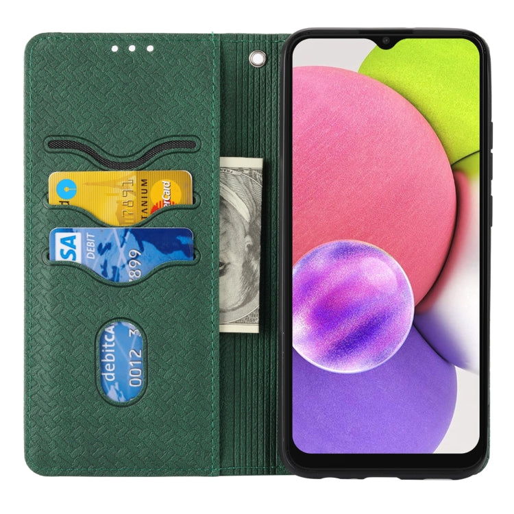 For Samsung Galaxy A03 International Version Woven Texture Stitching Magnetic Horizontal Flip PU Leather Phone Case